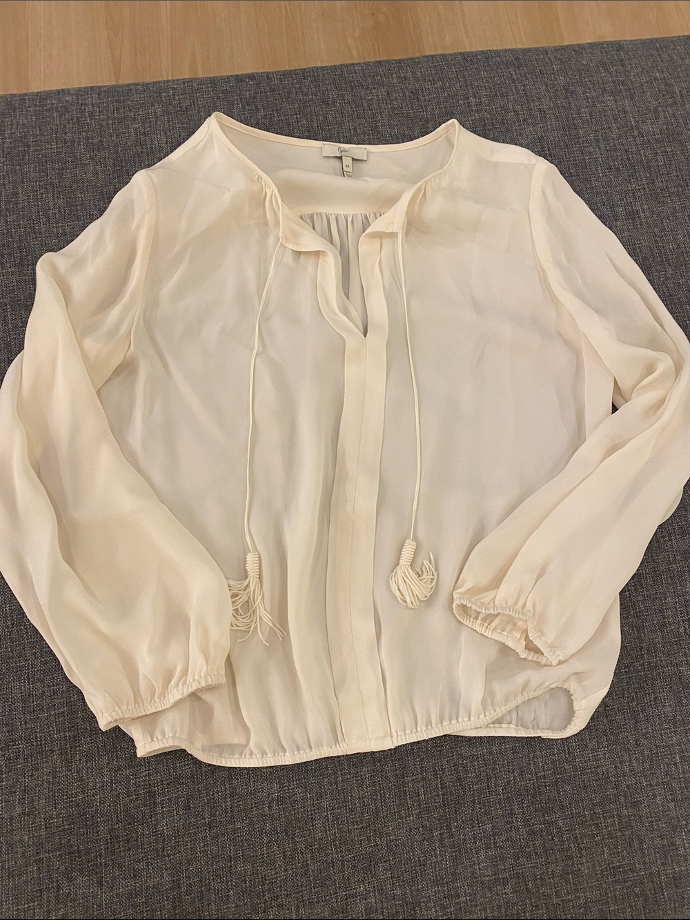 Joie Cream Sheer Tie-Neck Peasant Blouse